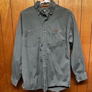 Carhartt Mens Canvas Work Shirt Green Size Medium Button Down Oakman EUC